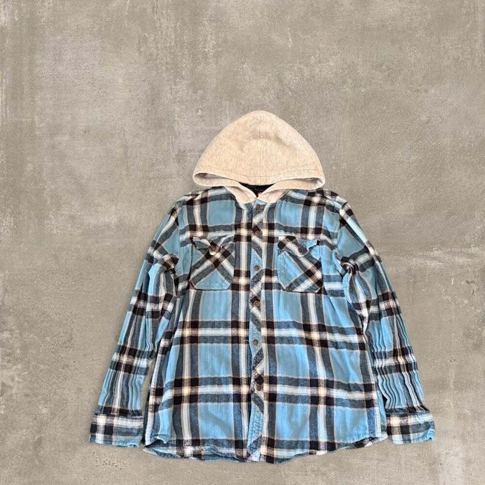Quiksilver Blue Plaid Hooded Flannel Shirt Jacket